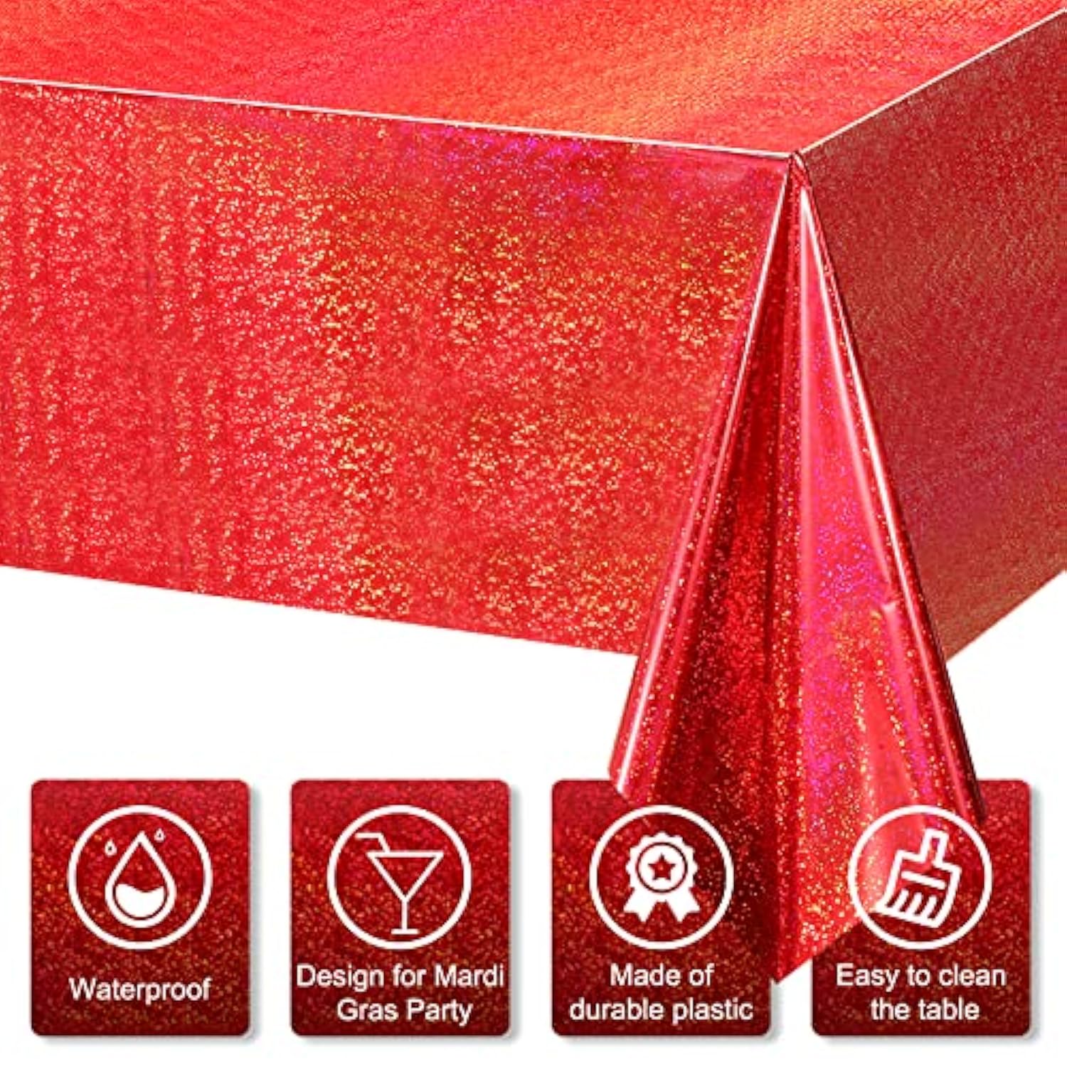4 Pack Iridescence Red Plastic Tablecloths Shiny Disposable Laser Rectangle Table Covers Holographic Foil Tablecloth Iridescent Party Decoration Birthday Bridal Wedding Christmas 54" X 108"(Red)
