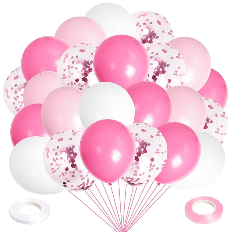 100Pcs 12Inch Pink Balloons Hot Pink Light Pink White And Pink Confett