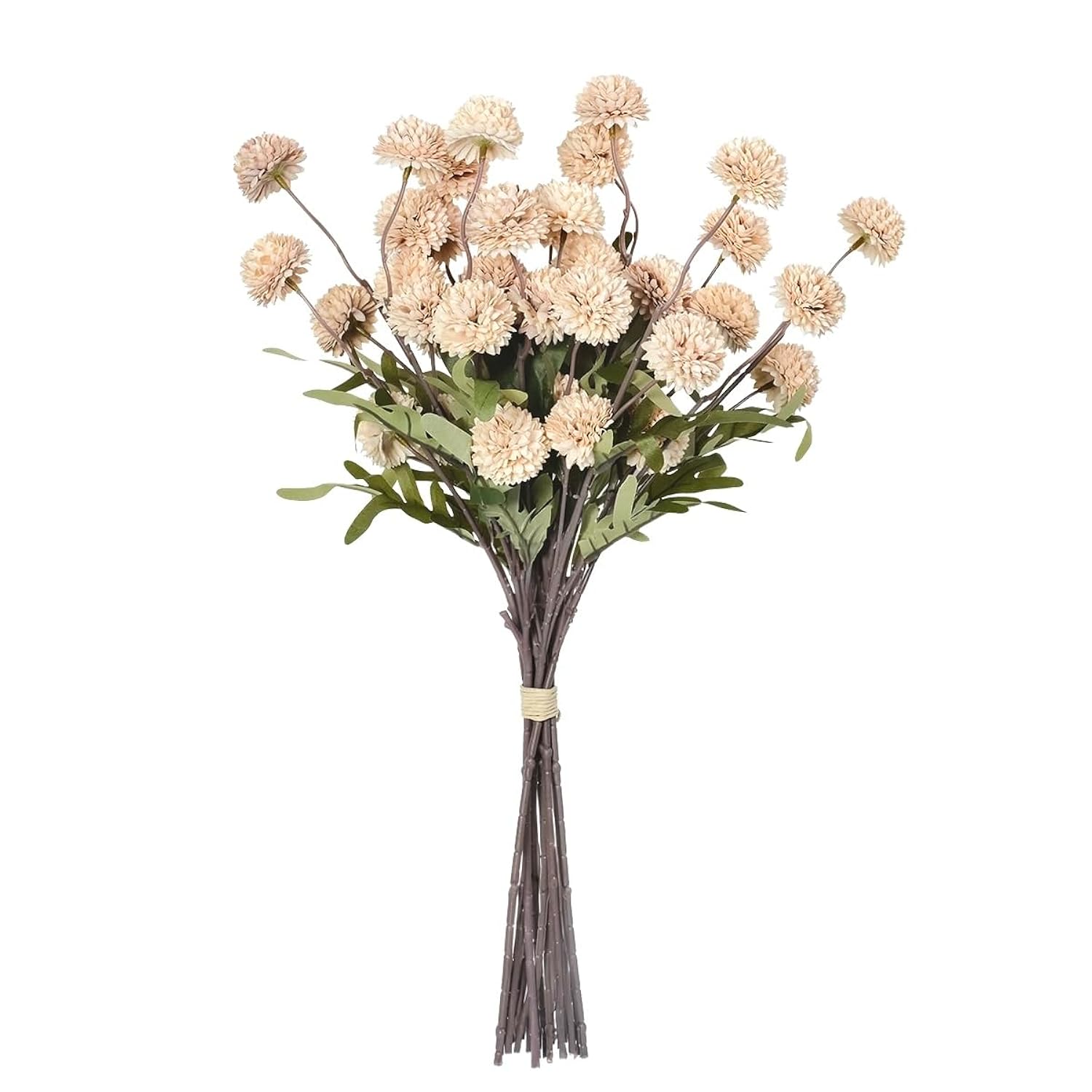 8 Pcs Long Stem Artificial Flowers Decoration, Beige Tan Fake Pom Pom Kiku Flower, Mini Faux Chrysanthemums For Floral Arrangemengts, Small Silk Florals Decor, Tall Vase Flower Filler