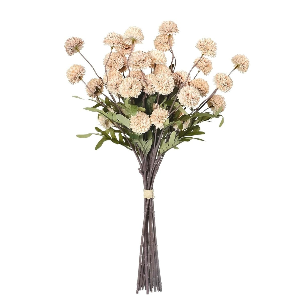 8 Pcs Long Stem Artificial Flowers Decoration, Beige Tan Fake Pom Pom Kiku Flower, Mini Faux Chrysanthemums For Floral Arrangemengts, Small Silk Florals Decor, Tall Vase Flower Filler