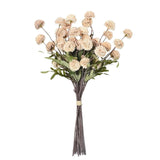 8 Pcs Long Stem Artificial Flowers Decoration, Beige Tan Fake Pom Pom Kiku Flower, Mini Faux Chrysanthemums For Floral Arrangemengts, Small Silk Florals Decor, Tall Vase Flower Filler