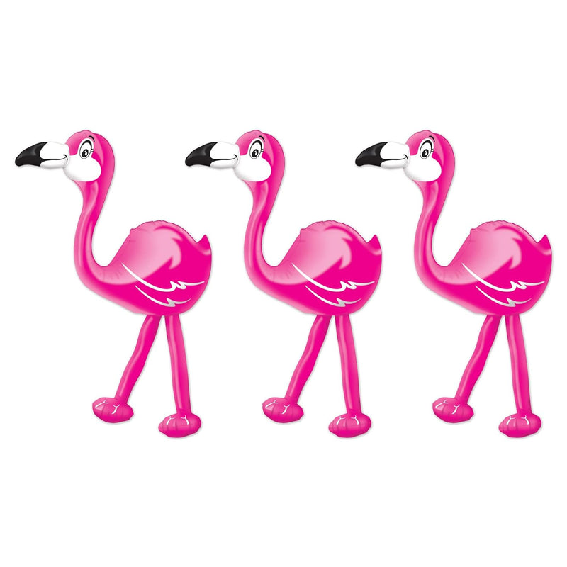 24" 3 Piece Inflatable Flamingoes For Luau Party Decorations, Hawaiian