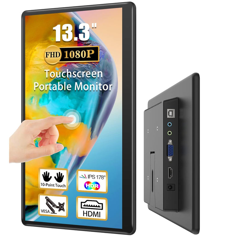 Portable Touchscreen Monitor, Hdmi+Vga Fhd 1920X1080 Ips Hdr 100% Srgb 60Hz 10