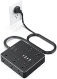Flat Plug Power Strip 12 Outlets 6 USB Ports 4 USB A 2 USB C 5 Ft Cord