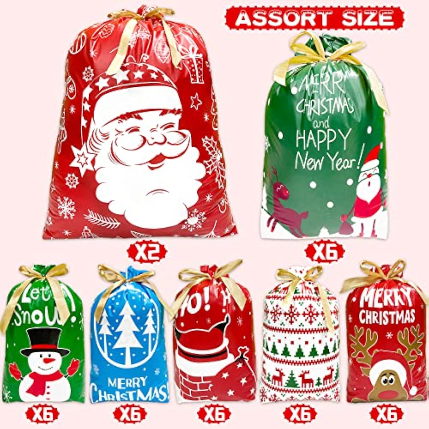 Christmas Drawstring Gift Bags 38Pcs Christmas Bags For Gifts With Drawstrings Large Drawstring Christmas Gift Bags Assorted Sizes Christmas Wrapping Bags Christmas Gift Bags With Drawstring 3 Sizes And 7 Designs