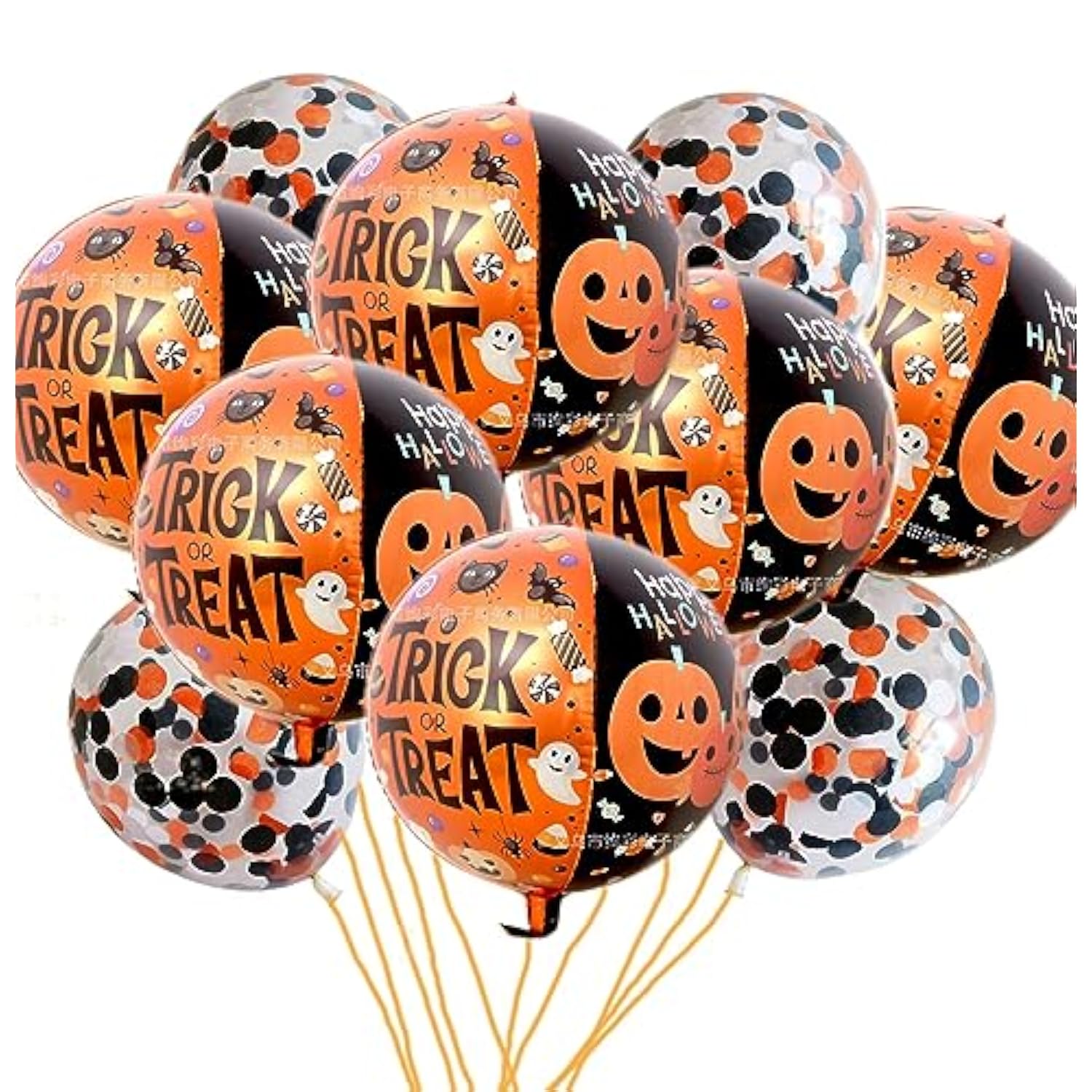 10Pcs Halloween Balloons - 6 4D Helium Foil & 4 12" Confetti Latex Balloons for Party