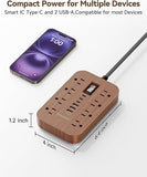 Power Strip with USB Ports 8 Outlets 6 USB 5FT Extension Cord Wood Finish Charging Station