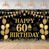 60Th Birthday Banner - Black & Gold - 71 X 45 Inch - Happy 60Th Birthday Decor