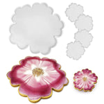 13'' Large Floral Tray Mold + 4'' Flower Geode Coaster Silicone Molds (No Designs, 5 Pieces, White, Silicone, Single Piece Construction)
