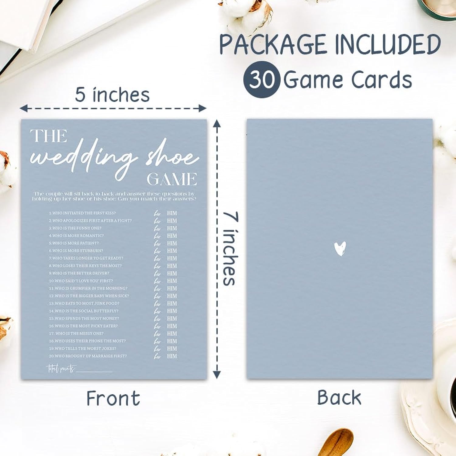 Wedding Shoe Game Bridal Shower Games - 30 Pcs Blue Wedding Game Cards - Newlyweds Games, Engagement, Mr & Mrs, Bridal Shower Party Favor & Decorations - A05