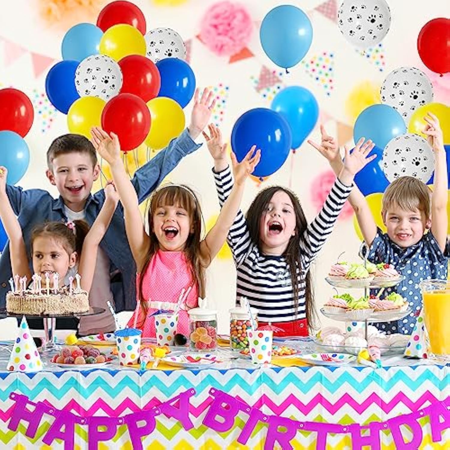 Red Yellow Blue Balloons Puppy Dog Paw Print Balloon 60Pcs 12Inch Latex Helium Balloon Royal Blue Red Yellow Balloons For Kids Birthday Party Decorations
