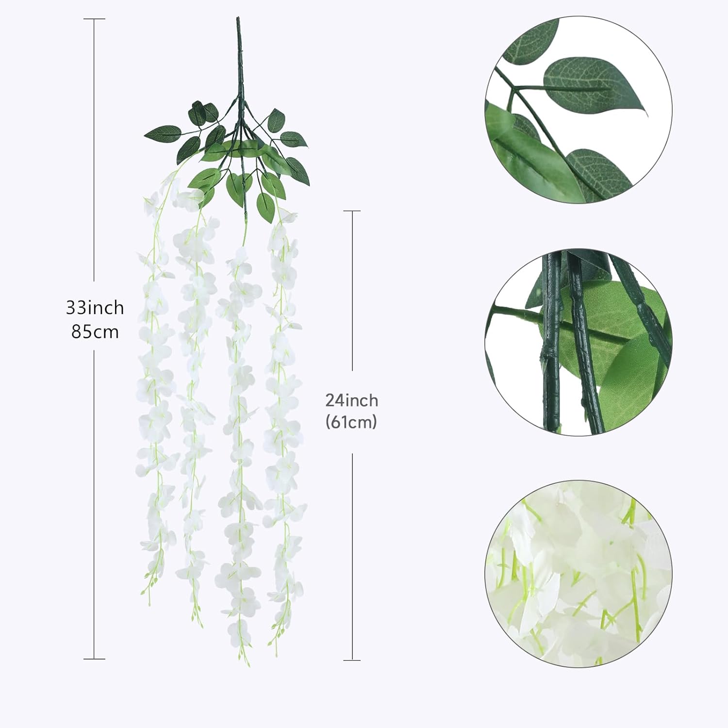 12 Pack Artificial Wisteria Flowers, Individually Wrapped, Tangle-Free Fake Hanging Vine Silk Flowers For Home Garden Wedding Party Decorations, Indoor Outdoor Wall Decor (White)