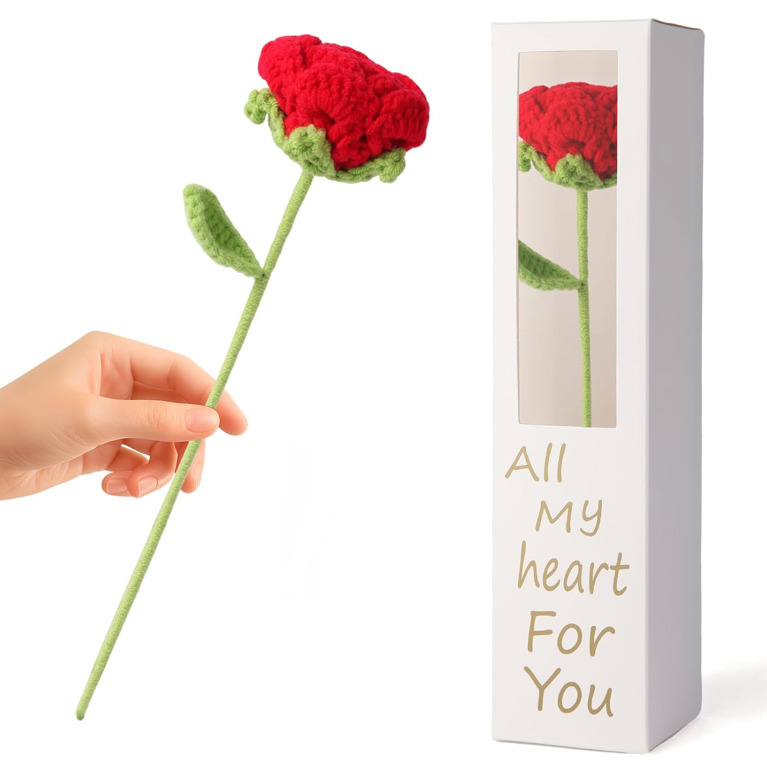 Handmade Crochet Red Rose, Knitted Bouquet Rose, Artificial Rose For Girl, Perfect For Birthday, Thanksgiving Day, Christmas, Anniversary, Valentine'S, Mother'S Day, Wedding Decor, Performance Props