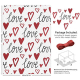 Valentine'S Day Romantic Wrapping Paper Black Love And Red Hearts In Various Size On White Wrapping Paper Set Of 4 Sheets With Wine Red Silk Ribbon For Wedding Anniversary Baby Shower Birthday Holiday
