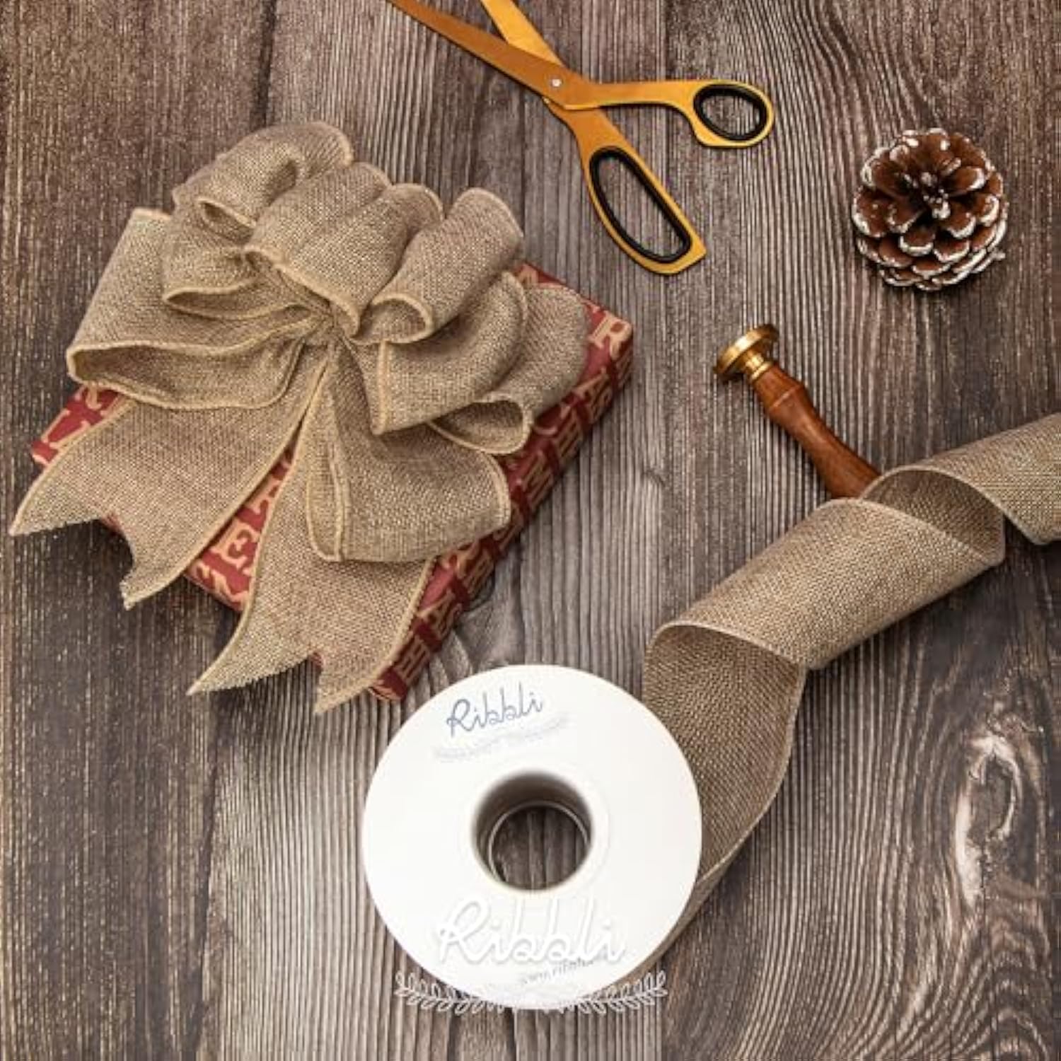 Burlap Wired Ribbon,2-1/2 Inch X 10 Yard,Natural,Solid Wired Edge Ribb