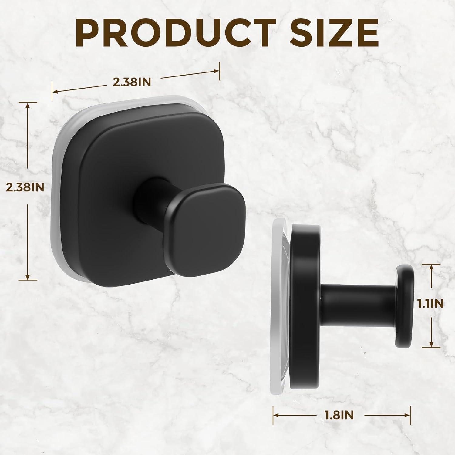 Suction Cup Hooks For Shower, No-Drill Towel Hooks For Bathrooms, Kitchen, Glass Door, Mirror, Tile, Shower Suction Hooks For Hanging Towels, Robe, Loofah, Christmas Wreath (Matte Black, 2 Pack)