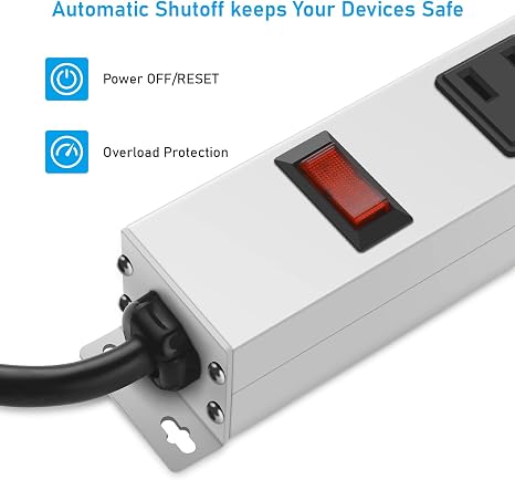 16 Outlet Metal Surge Protector Power Strip 10FT Cord Wide Spaced White