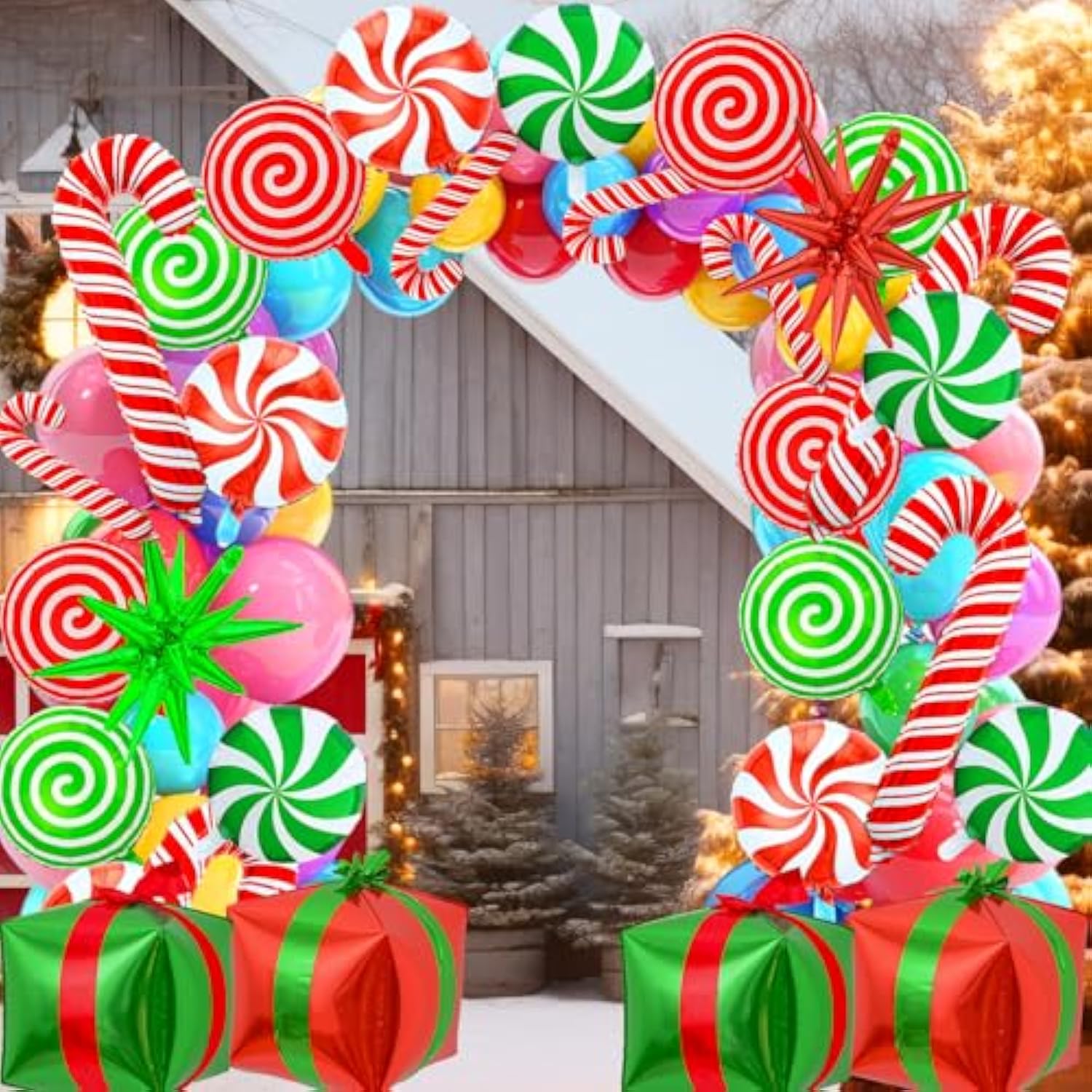 Christmas Foil Balloons 30Pcs, Large Red Green Candy Cane Swirl Balloons Kit For Christmas Party Birthday Decorations, Mylar Balloon Arch Set With Ribbons, Easy To Inflate & Hang