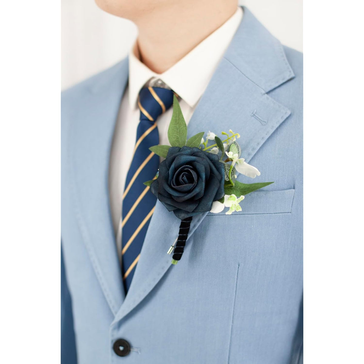 1 Pc Sinlge Navy Blue Boutonniere For Men For Wedding Groom Groomsmen Artificial Rose Rose Flowers Boutonniere For Wedding Ceremony Anniversary Formal Dinner Party