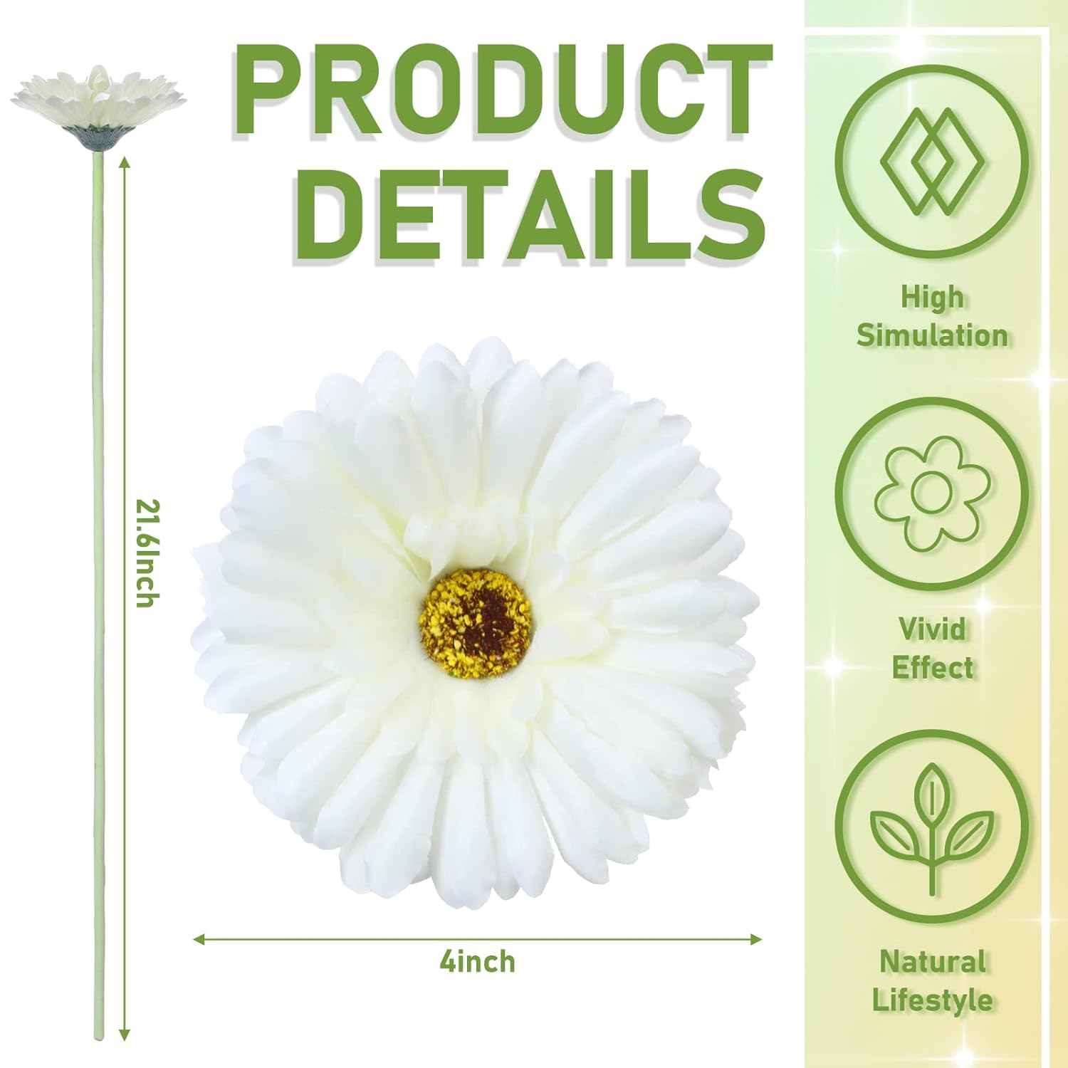 21 Pcs Artificial Gerbera Daisy Faux Gerbera Daisy With Stems Boho White Flowers White Silk Flowers Bouquet Fake Daisies For Garden Wedding Bridal Home Kitchen Party Decor