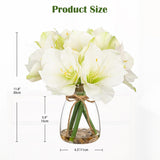 White Amaryllis Artificial Flower Arrangement 11.8" Faux Silk Amaryllis In Glass Vase With Faux Water Pebbles Fake Floral Centerpiece For Home Office Room Table Shelf Rustic Décor