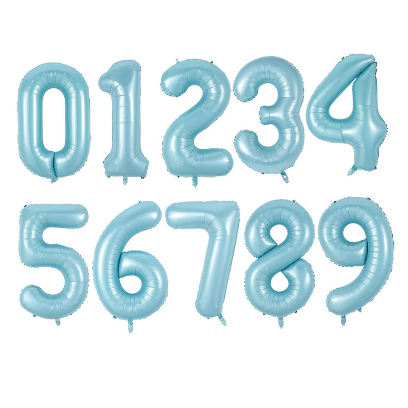 10 Pcs 16Inch Number Blue Mylar Balloons, 0~9 Blue Foil Balloons For B