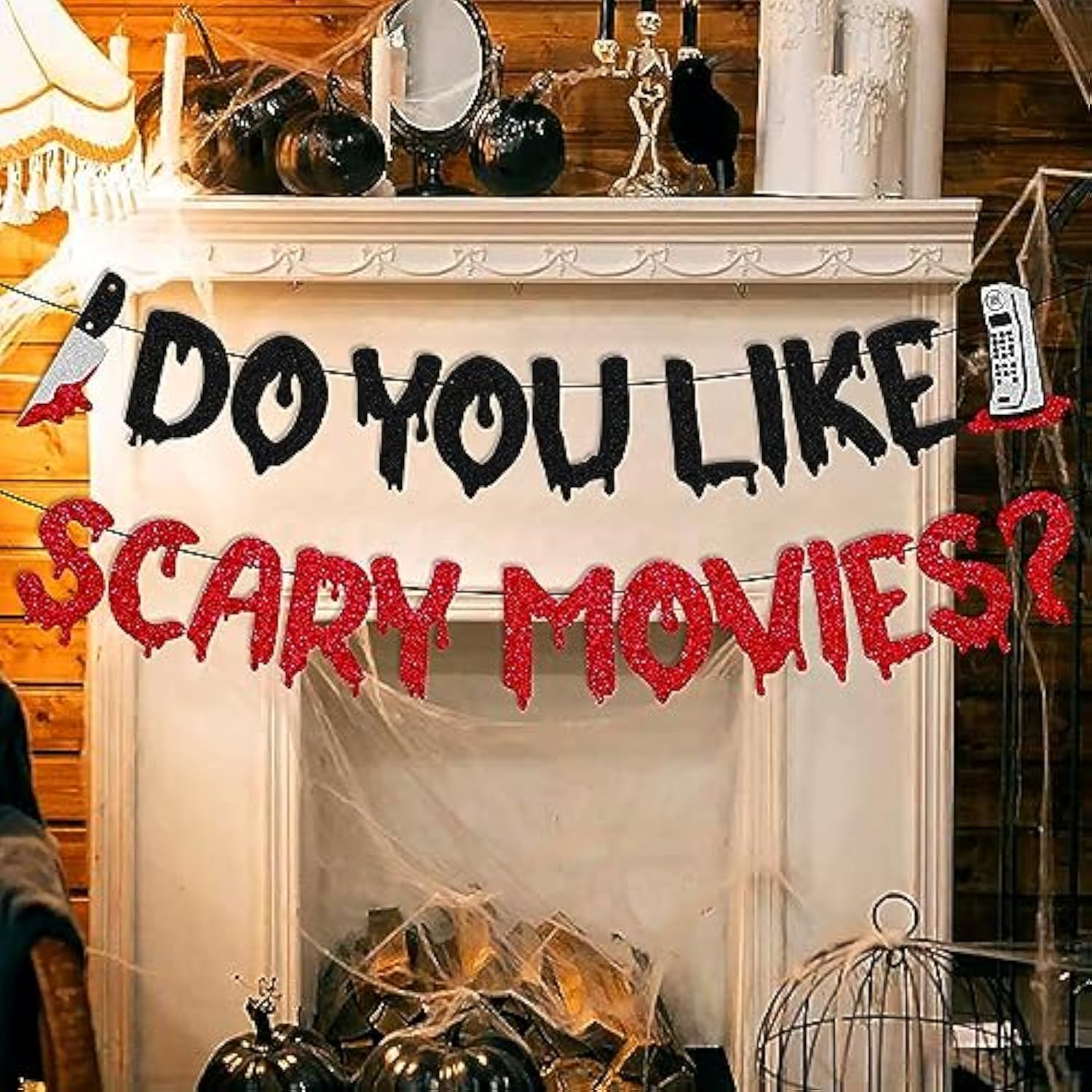 Horror Movie Night Banner: Scream Theme Spooky Party Decor