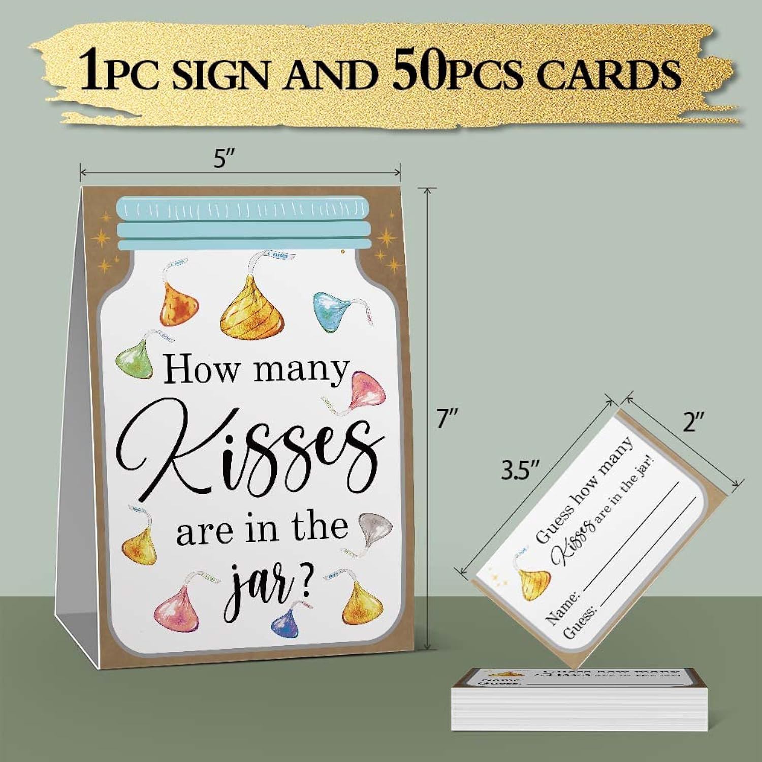 How Many Kisses Baby Shower Game, Mason Jar Baby Shower Game? Gender Neutral? Birthday, Christmas, Thanksgiving?Graduation Season Funny Party Game(1 Sign+50 Cards)