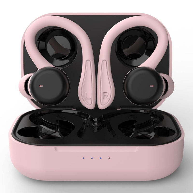 Pink Over The Ear Wireless Earbuds With Earhooks Bluetooth Earbuds With Ear Ho