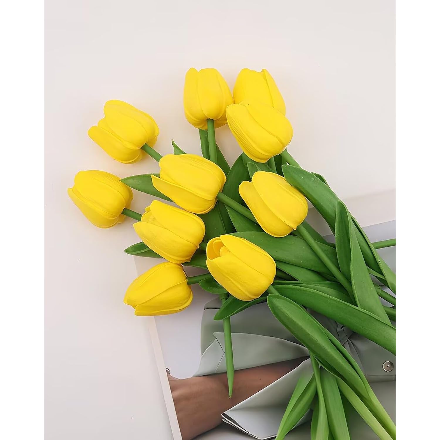 20Pcs Tulips Artificial Flowers Faux Silk Tulip Stems Fake Flowers Bouquets For Vase Wedding Home Decoration Yellow