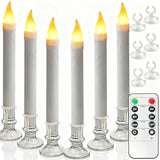 Christmas Window Candles - 9.3In Flameless Taper Candles With Suction Cups Flickering Timer For Halloween Christmas Wedding Home Decor Candlesticks Fireplace (6Pcs-Silvery)