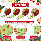4 Rolls 24 Yard Christmas Green Red Dot Ribbons, 4 Sizes Glitter Wired