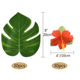 60 Pcs Tropical Party Decoration Supplies 8" Palmtera Hibiscus Leaves And Flowers, Simulation Leaf For Hawaiian Luau Party Jungle Beach Theme Table Decorations