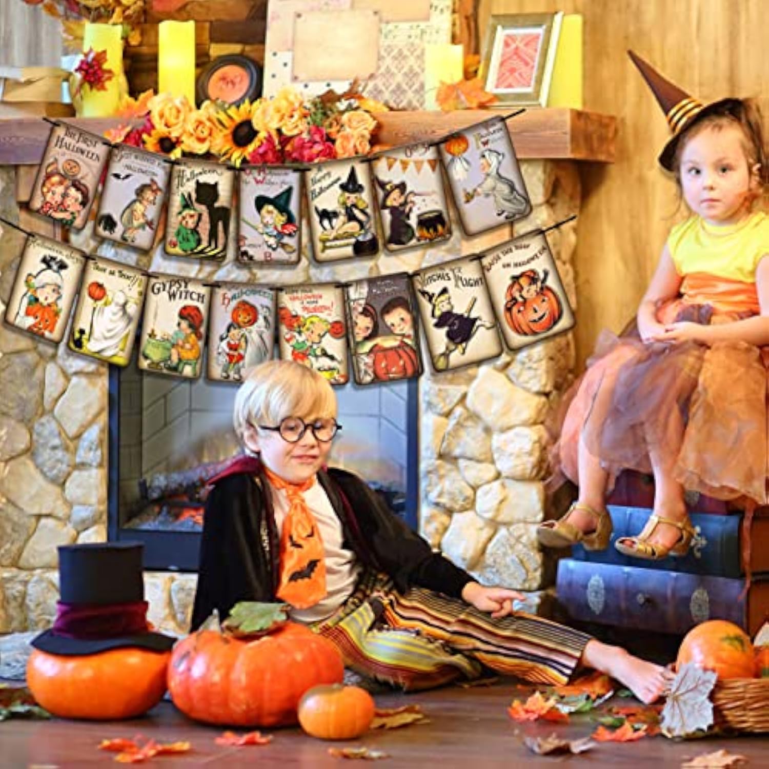 Johanna Parker Vintage Halloween Banner Trick or Treat Garland for Retro Party Decorations
