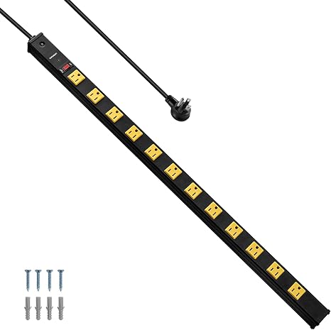 12 Outlet Industrial Long Power Strip Surge Protector 15Ft Cord Flat Plug