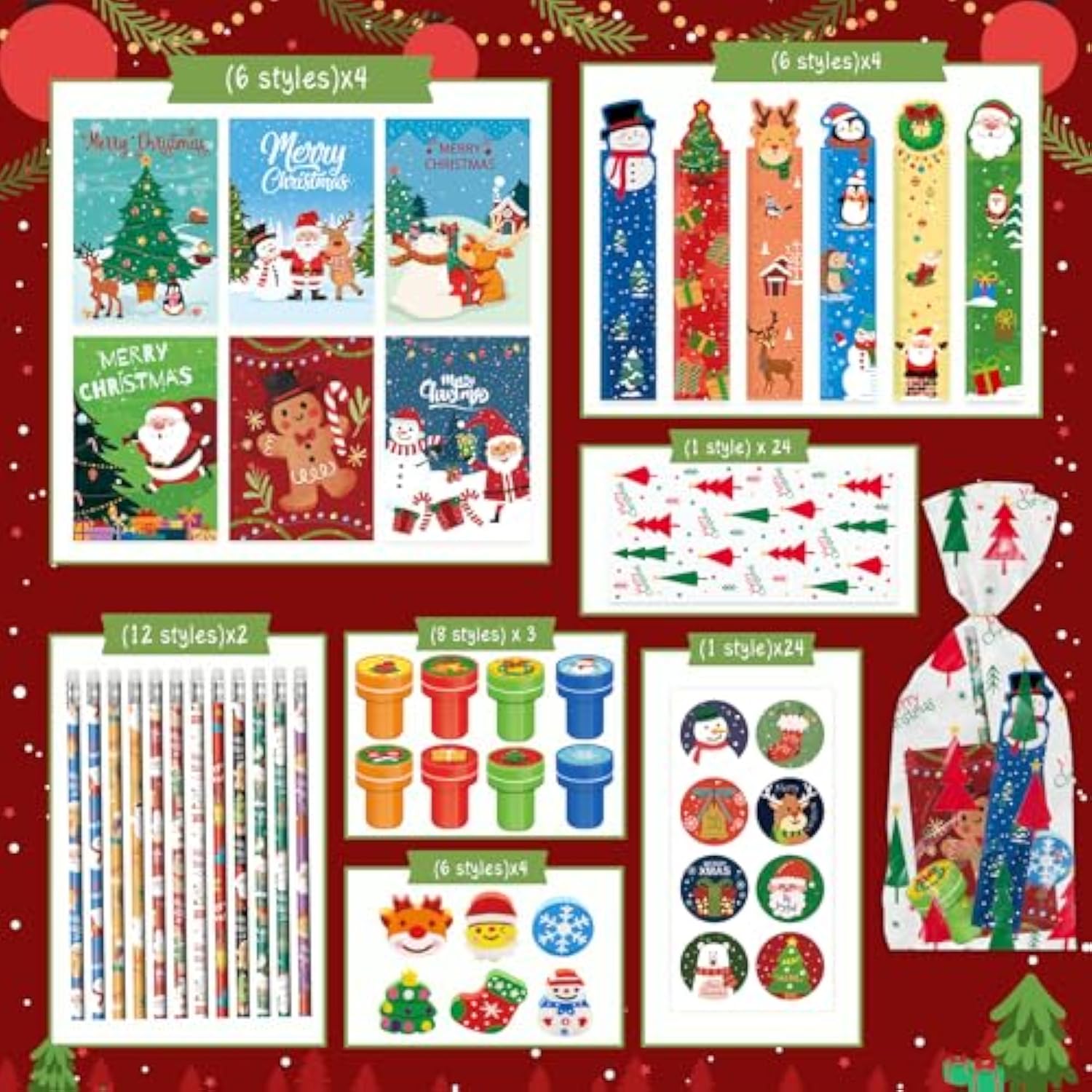Christmas Party Favors For Kids, 168 Pcs 24-Pack Stationery Set For Stocking Stuffers, Themed Classroom Gift Exchange, Carnival Events, Class Reward Gifts And Prizes