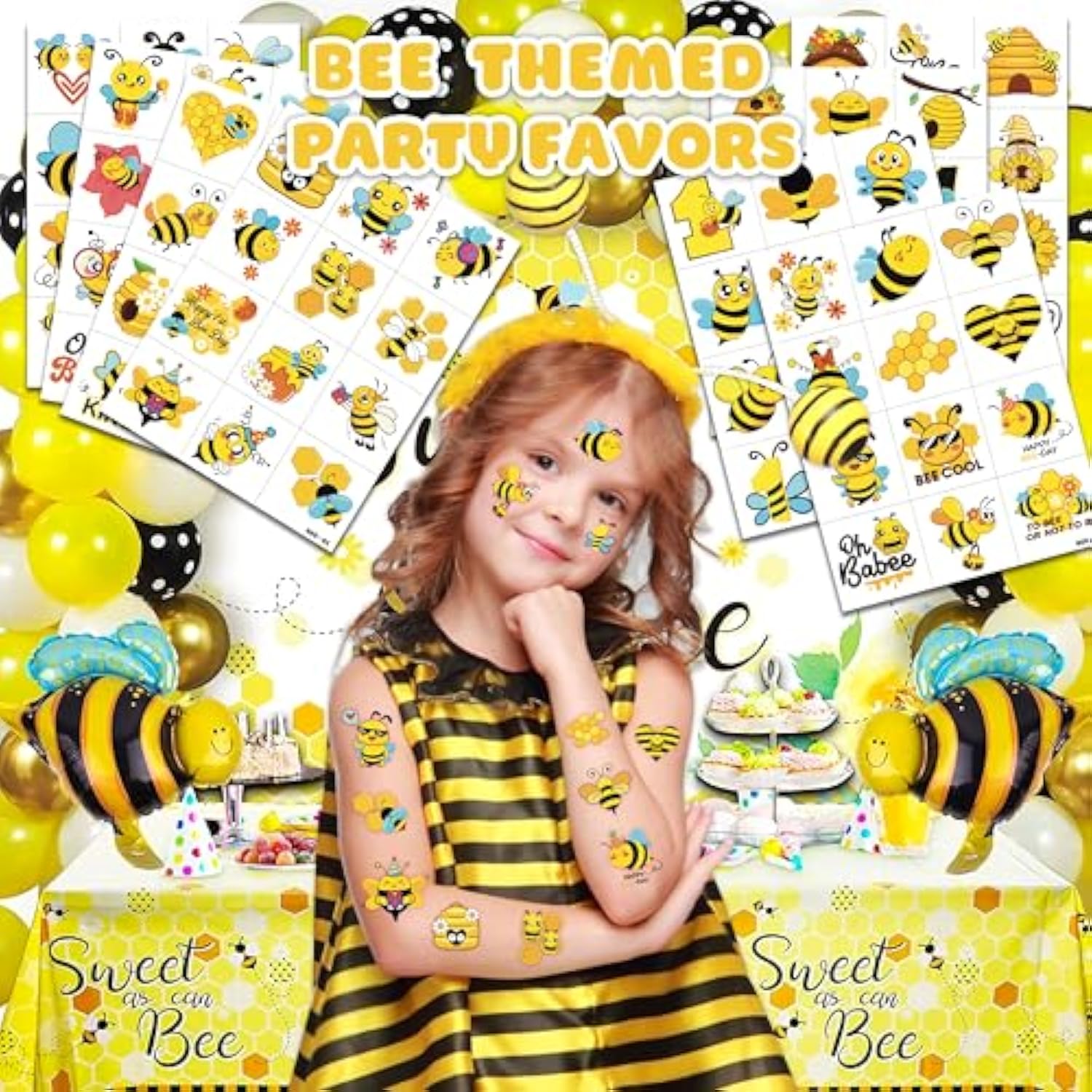 96 Pcs Bee Pre-Cut Temporary Tattoos For Kids | Super Cute First Themed Birthday Party Favors, Supplies, Decorations, Cute Animal Tattoo Stickers, School Rewards Prizes & Gifts Boys Girls