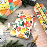 Hallmark Reversible Spring Wrapping Paper (3 Rolls: 75 Sq. Ft. Ttl) Floral, Lemons, Bright Abstract for Easter, Birthdays, Mother's Day, Bridal Showers, Baby Showers