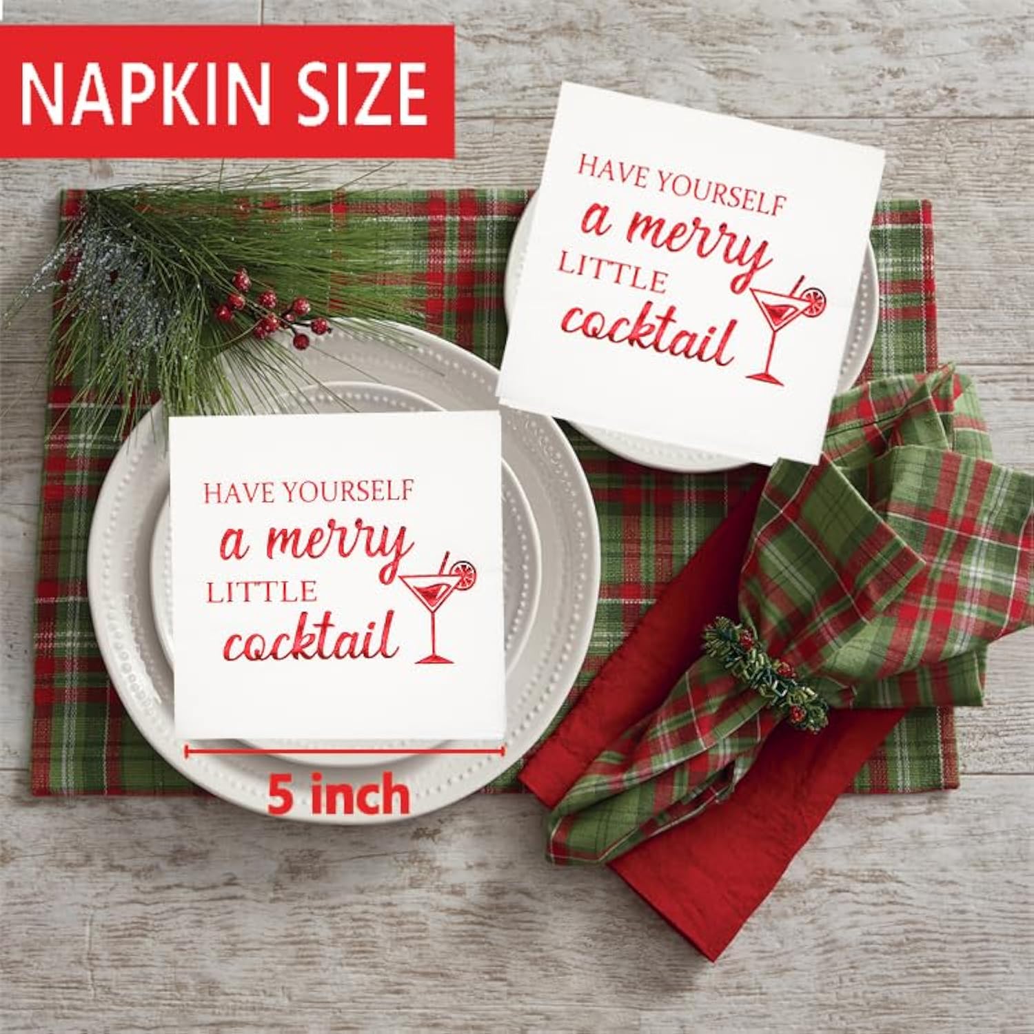 Have Yourself A Merry Little Cocktail Napkins - Christmas Holiday Napkins, Red Foil, 5 X 5 In, 50-Pack