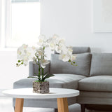 Orchid With Silver Vase Artificial Flowers White Fake Orchid Plant Phalaenopsis Orchid Artificial Arrangements Flower Bonsai With Silver Ceramic Pot For Party Home Decor Table Centerpieces