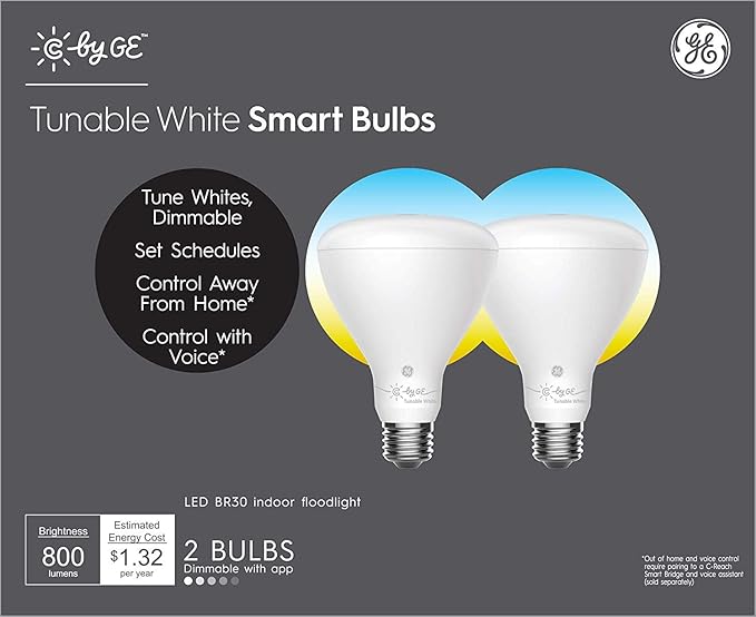 GE Smart Flood Light Bulbs Bluetooth Tunable White Alexa Google Assistant 2 Pack LED