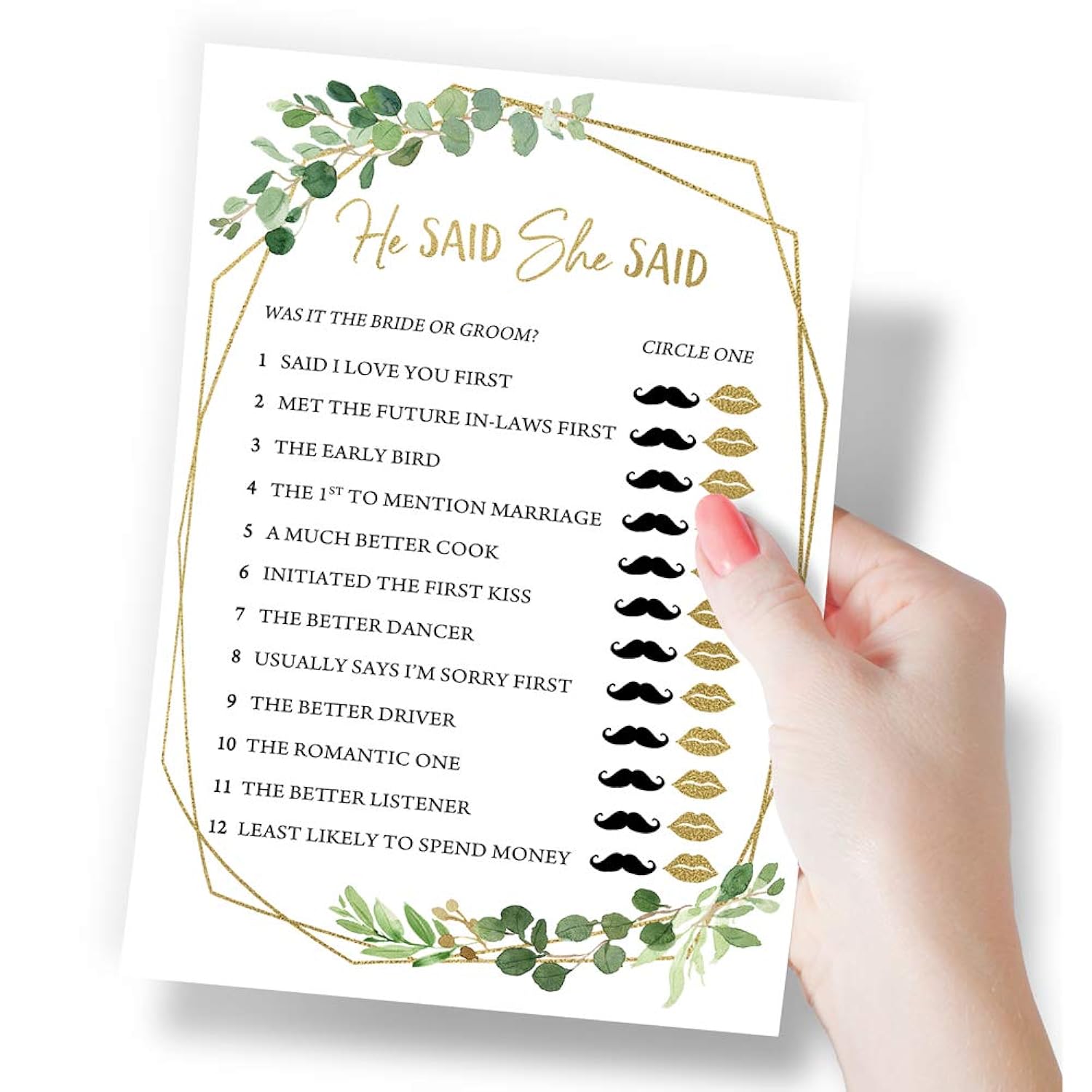 Bridal Shower Games – He Said She Said Game With Fun Bride And Groom Trivia, Wedding Shower Activity, Botanical Greenery Theme, 50 Guests