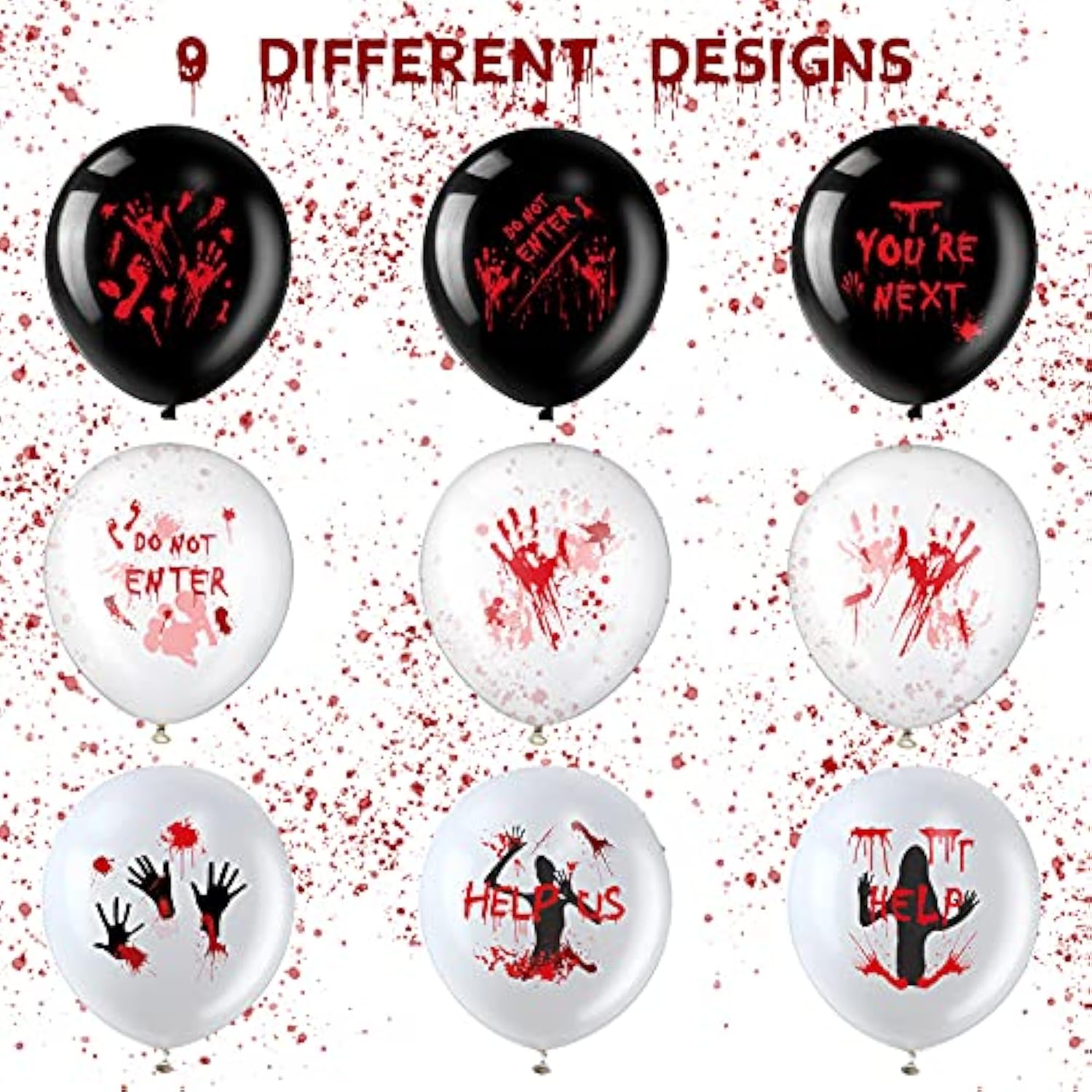45 Pack Scary Halloween Balloons 12 Inch Bloody Latex Zombie Vampire Party Decor