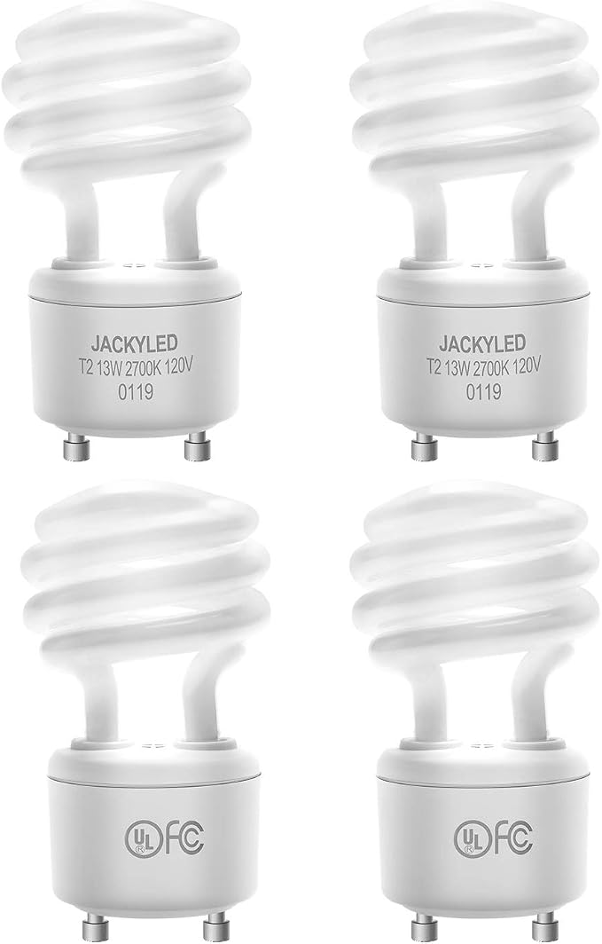 13W GU24 CFL Light Bulbs T2 Spiral 2700K Warm White 2-Prong Base Indoor Lighting 4 Pack