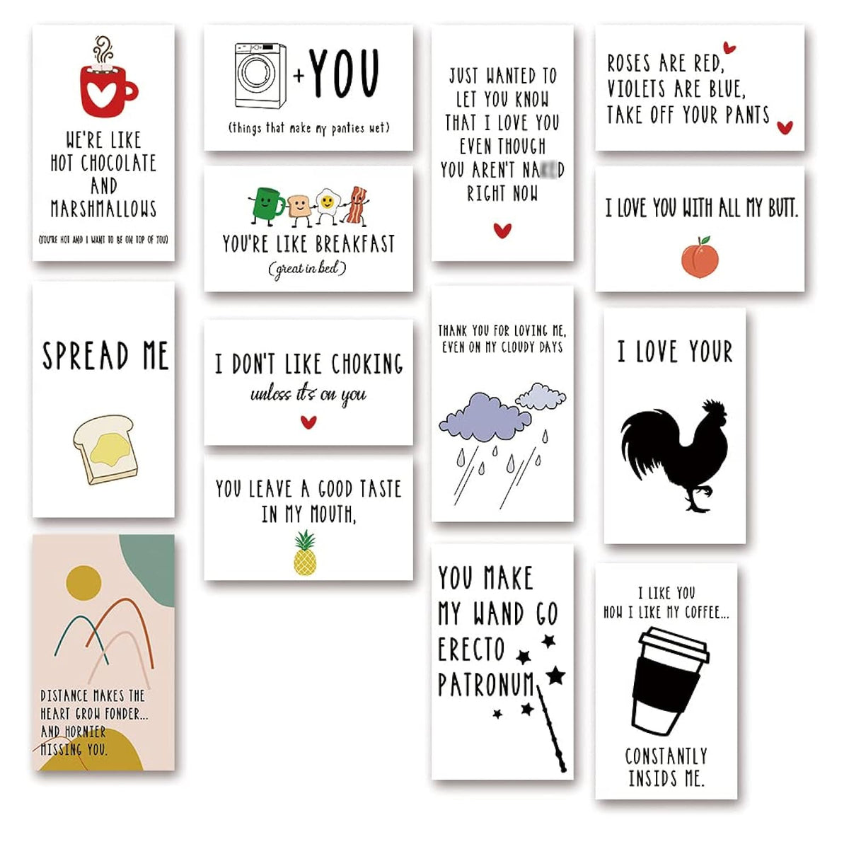 14 Pcs Funny Mini Love Notes Cards Anniversary Cards With Envelopes, For Valentines Day Him Her Husband Wife Boyfriend Girlfriend, Lunch Box Notes Card (Dlm082)