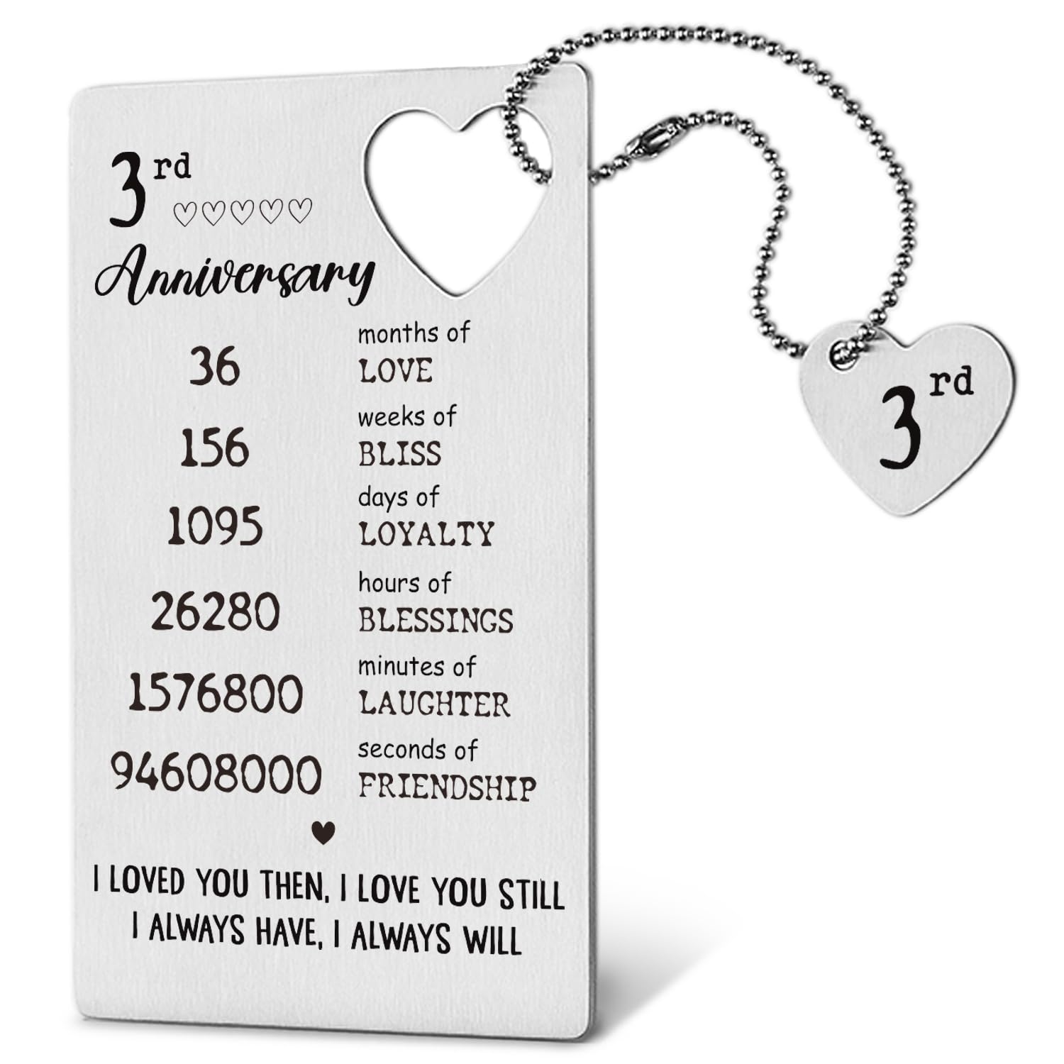 3 Year Anniversary Keepsake Gifts Wallet Card For Him Men Husband Boyfriend, Engraved Metal Wallet Insert Card,Third 3Rd Yr Wedding Anniversary Card Gift For Wife Her Xcd37