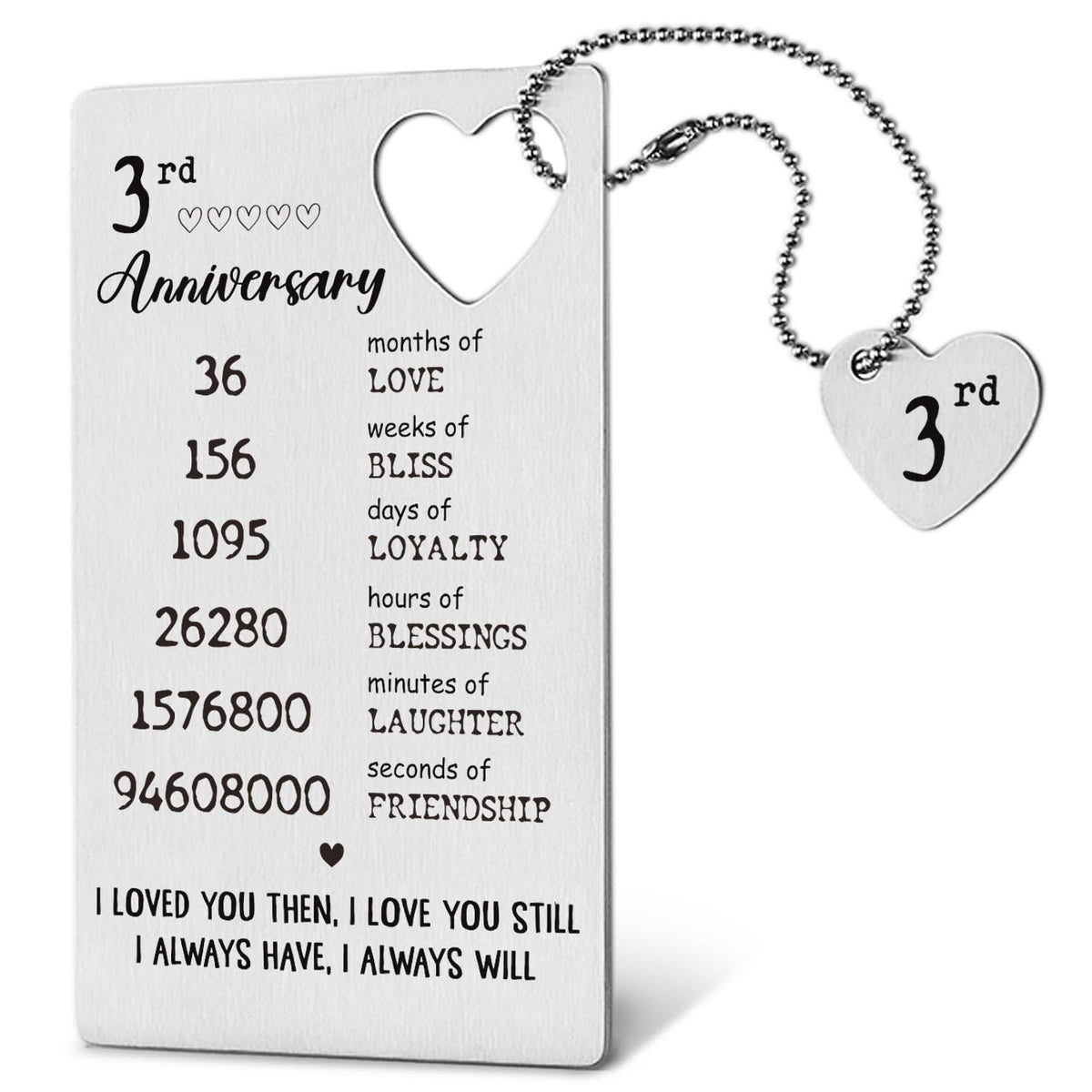 3 Year Anniversary Keepsake Gifts Wallet Card For Him Men Husband Boyfriend, Engraved Metal Wallet Insert Card,Third 3Rd Yr Wedding Anniversary Card Gift For Wife Her Xcd37