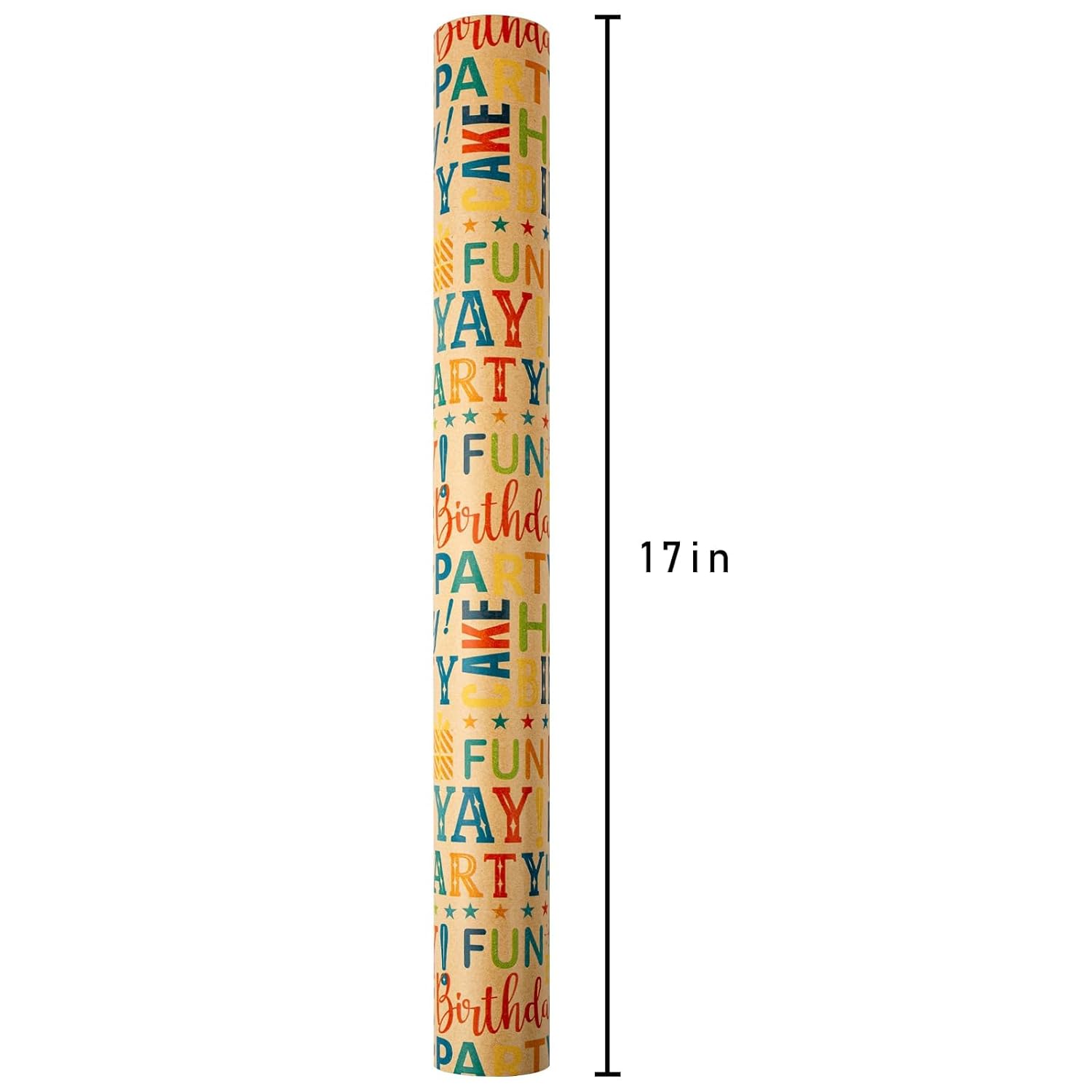 Kraft Birthday Wrapping Paper For Boys & Girls - Colorful Happy Birthday Pattern - Great For Parties & Baby Showers - Mini Roll - 17 Inches X 33 Feet
