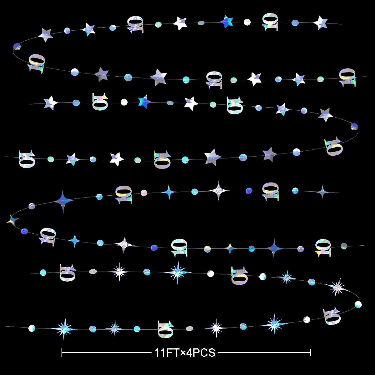 Iridescent 10Th Birthday Decorations Number 10 Circle Dot Twinkle Star Garland Metallic Hanging Streamer Bunting Banner Backdrop For Girls Boys Ten Year Old Birthday 10Th Anniversary Party Supplies