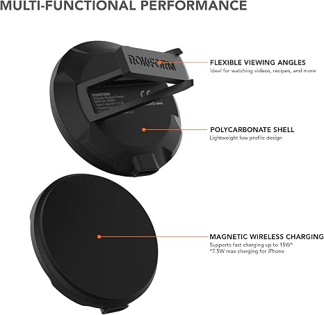 Rokform Magnetic Wireless Charger Stand with USB C Cable MagSafe Compatible 15W